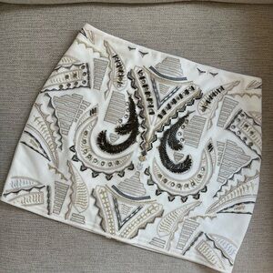 White cream ivory beige neutral detailed new embroidered beaded sexy mini skirt